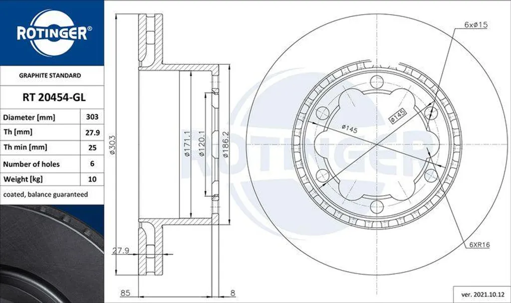 Disque de frein pour utilitaire Crafter et Sprinter charge lourde RT 20454