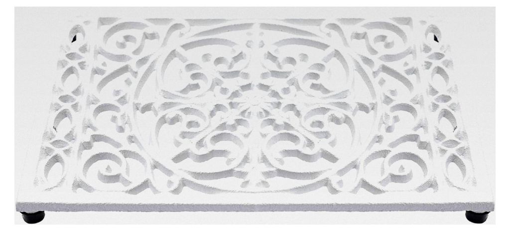 Rechteckiger Topfuntersetzer aus Gusseisen, Vintage, mit Gummifüßen, schützt heiße Speisen, für Küche und Esstisch (Weiß, Stil 3)