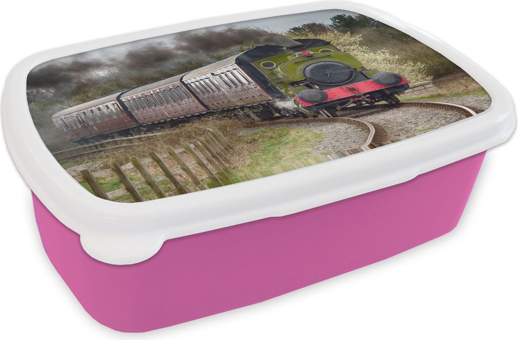 KitchenYeah Lunchbox Brotzeit Brotdose 17x11 cm Vorderansicht einer Dampflokomotive Kinder Brotzeitdose - Lunchpaket - Brotkasten - Sandwich Box