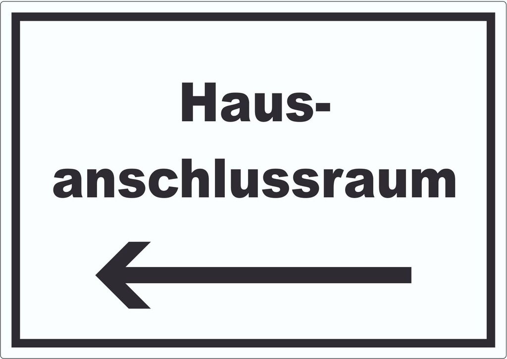 Hausanschlussraum Aufkleber mit Text und Richtungspfeil links HAR waagerecht A5 (148x210mm)
