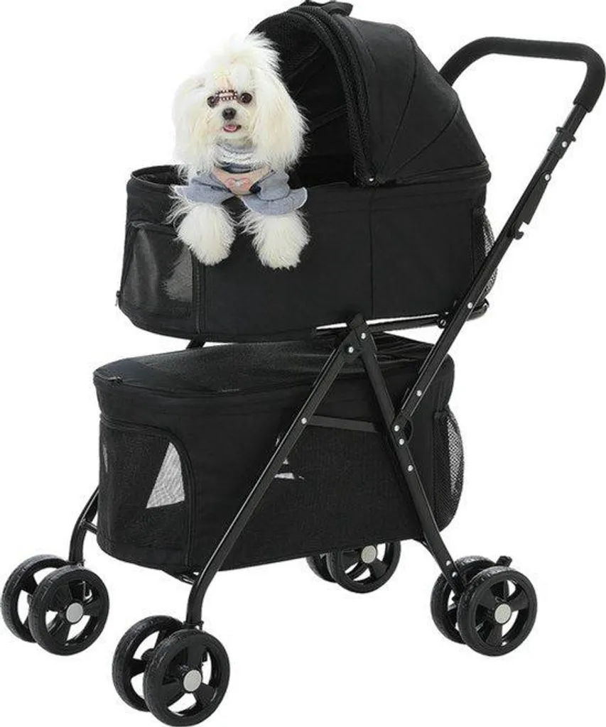 Poussette chien maniable direction 360° pliable pour petits animaux noirs