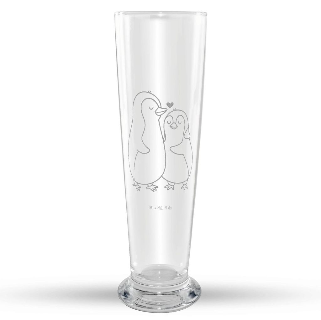 Mr. & Mrs. Panda Bierglas Pinguine Einschlafen - Transparent - Geschenk, Mitbringsel, Valentinstag, Weizen Glas, Weißbierglas, für Freundin, Frau...