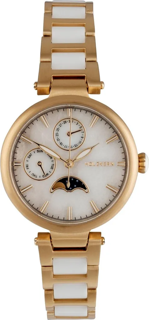 Montre femme Holzkern Moonbow en marbre blanc et céramique élégante