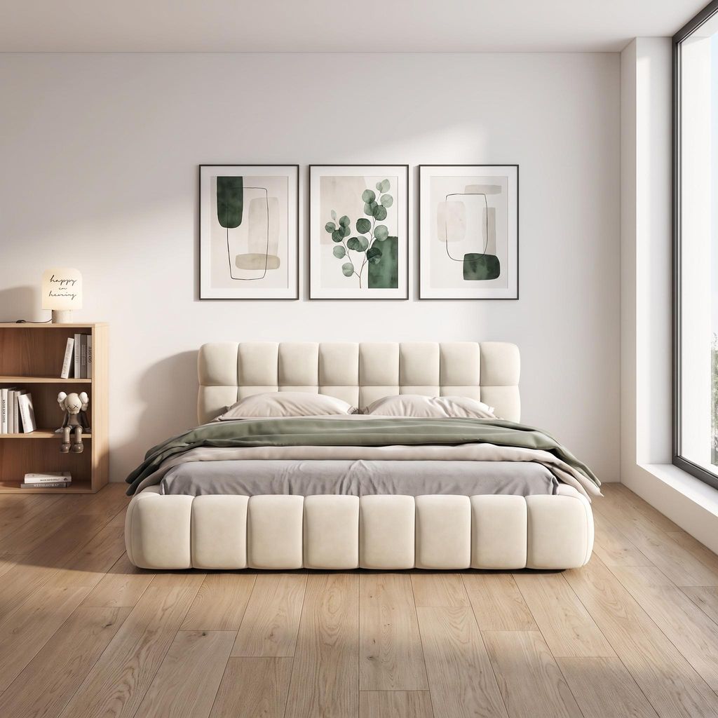 INONEFT, lit capitonné 140 x 200 cm, lit double avec Image du produit  Image générée par une IA