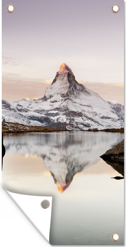 MuchoWow 80x160 cm Outdoor-Poster Gartendeko Sichtschutz Garten Poster für den Garten Blick vom Stellisee auf das Matterhorn in der Schweiz