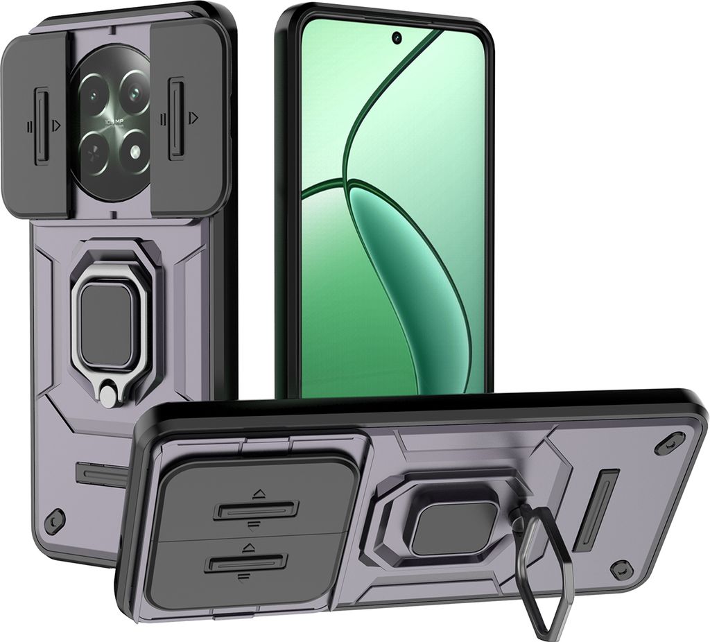 Hülle für Realme 12 Dual Layer Handyhülle Schiebe Kamera Schutz und Ringhalter Ständer Lila