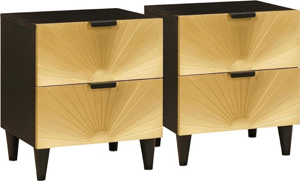 "Schlussverkauf" Nachttisch, 2er Set, Beistelltisch, Schwarz und Gold 40x33,5x46 cm C8887