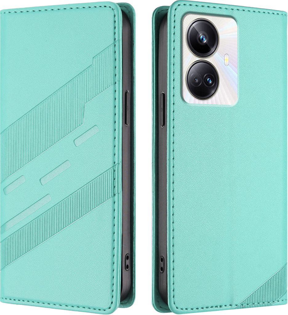 Hülle für Realme 10 Pro+, Kunstleder Brieftaschen Handyhülle mit Kartenfach und Standfunktion Türkis