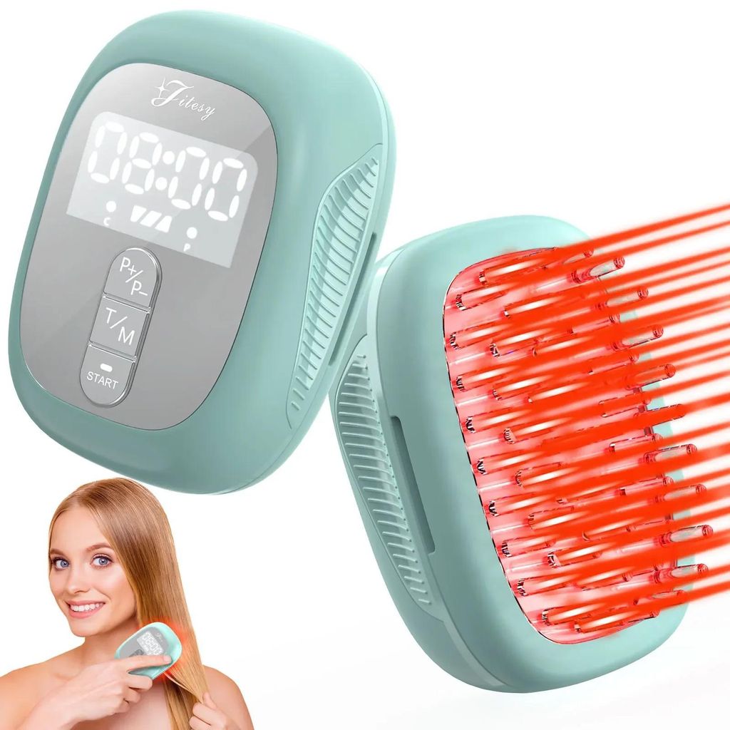Laser-Haarkamm - Rotlichttherapie - 48 Dioden (40×660nm LED + 8×650nm Laser) - Kabellos, 1900mAh Akku - 8/16 Min Timer - Modus Dauer/Puls - EU-St...