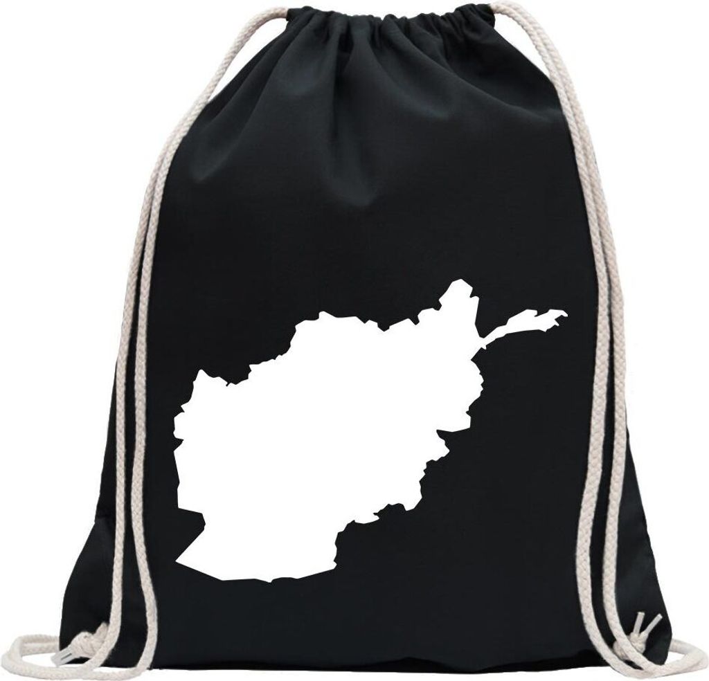 Kiwistar - Turnbeutel - schwarz - Afghanistan Umriss Kontur - Fun Rucksack Sport Beutel Gymsack Baumwolle mit Ziehgurt