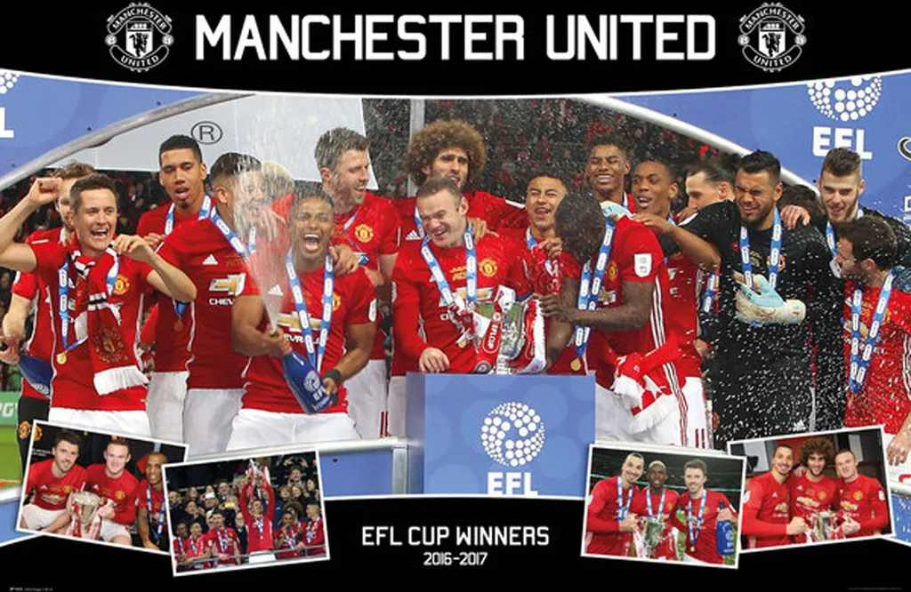 Affiche Manchester United Cup Winners 2017 et Suspension Bois 92 cm