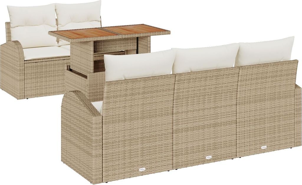 Möbel 6-teiliges Garten-Essset mit Kissen Beige Poly Rattan Akazie - Gartensofas 3349525