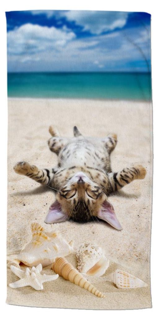 Toalla de playa "Buenos días", 75x150 cm - gato en la playa Imagen del producto 