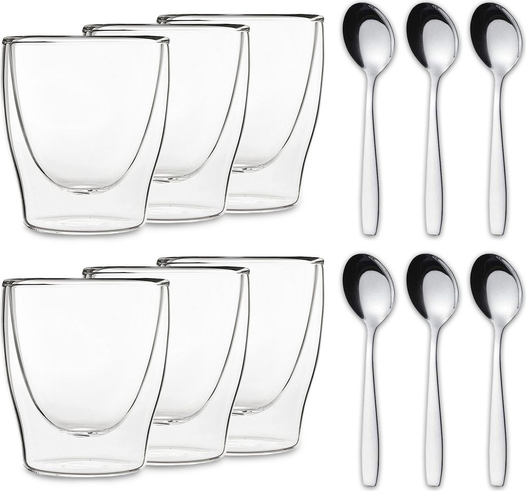 DUOS doppelwandiges Glas 200 ml Thermofunktion inkl. Edelstahl-Löffel