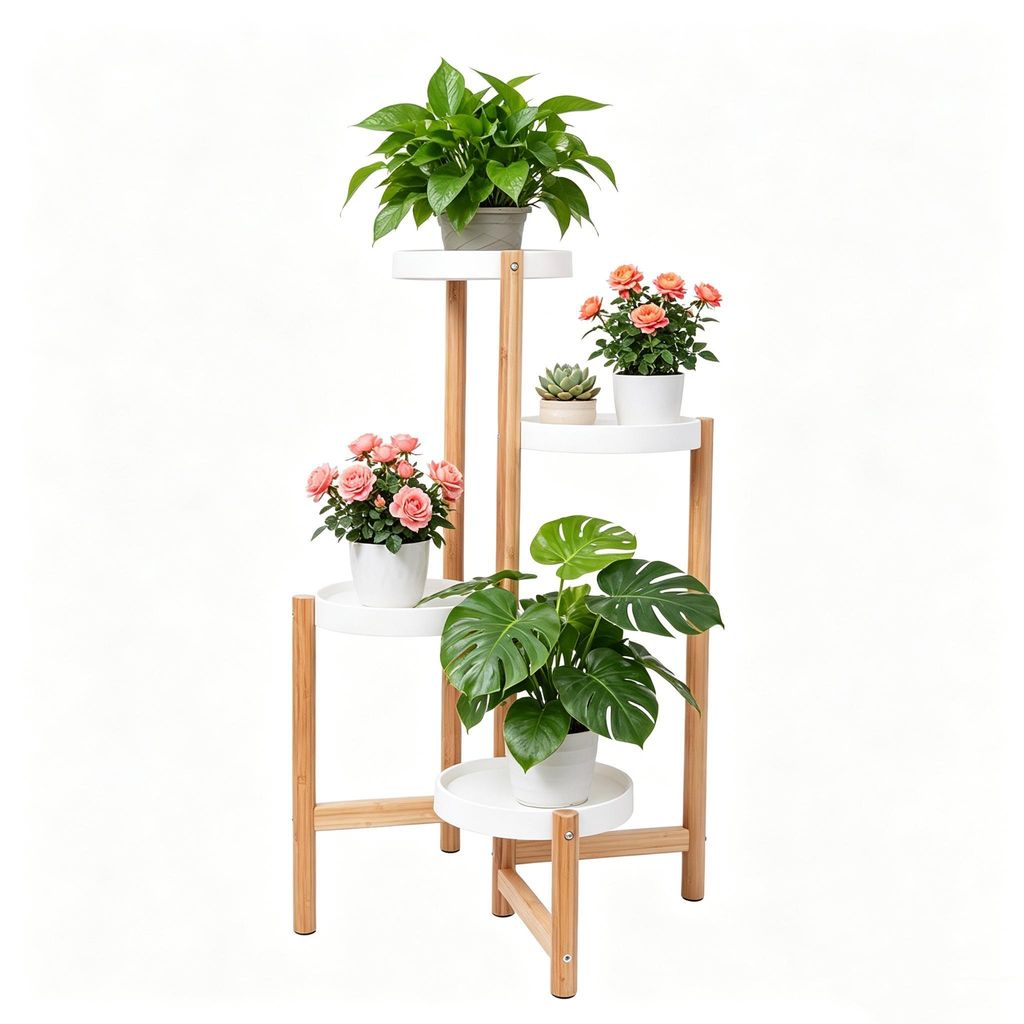 Blumentreppe Bambus 4 Ebenen – Blumenregal Holz für Blumentöpfe, Pflanzenständer für Garten, Balkon & Wohnzimmer