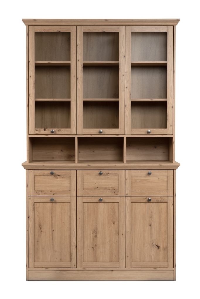 CALICOSY - Buffet-Vitrine 6 Türen (davon 3 mit Glas), 3 Schubladen und 3 Fächer B120 cm - TIMBER