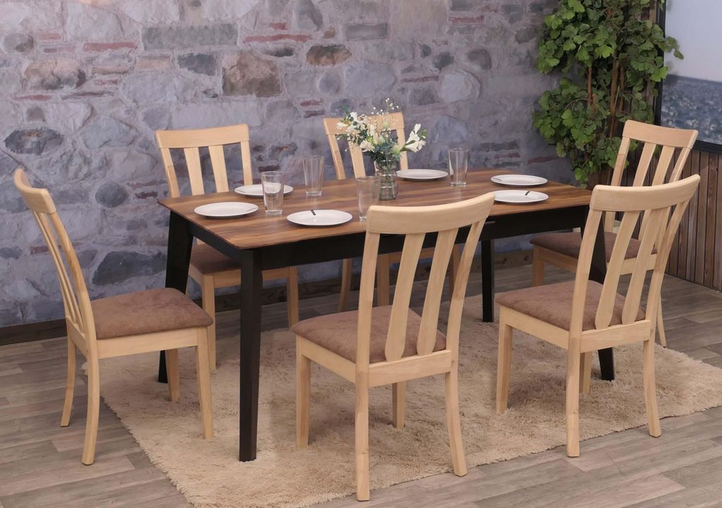 6er-Set Esszimmerstuhl MCW-G46, Küchenstuhl Stuhl, Stoff/Textil Massiv-Holz naturfarbenes Gestell, braun