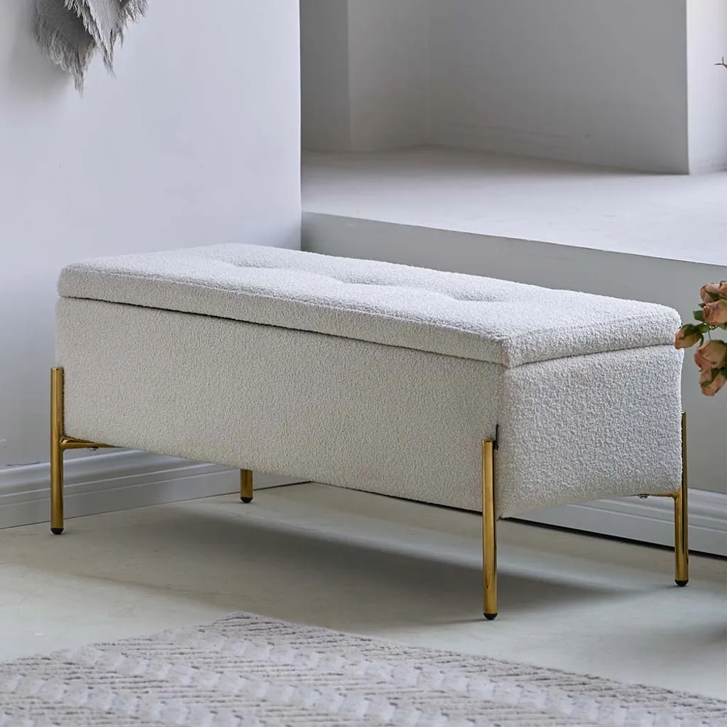 Hocker Sintra Bouclé Blanc Cassé : Gagnez de la Place avec Style et Confort