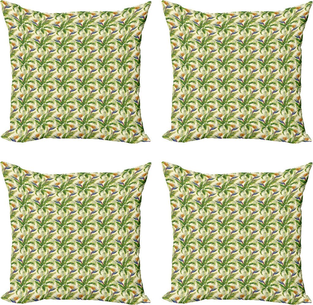 ABAKUHAUS Orchideen Kissenbezug Set (4 Stück), Wildnis Kräuter in Jungle, Moderner Doppelseitiger Digitaldruck, 50 cm x 50 cm, Grüne Sahne Burnt...