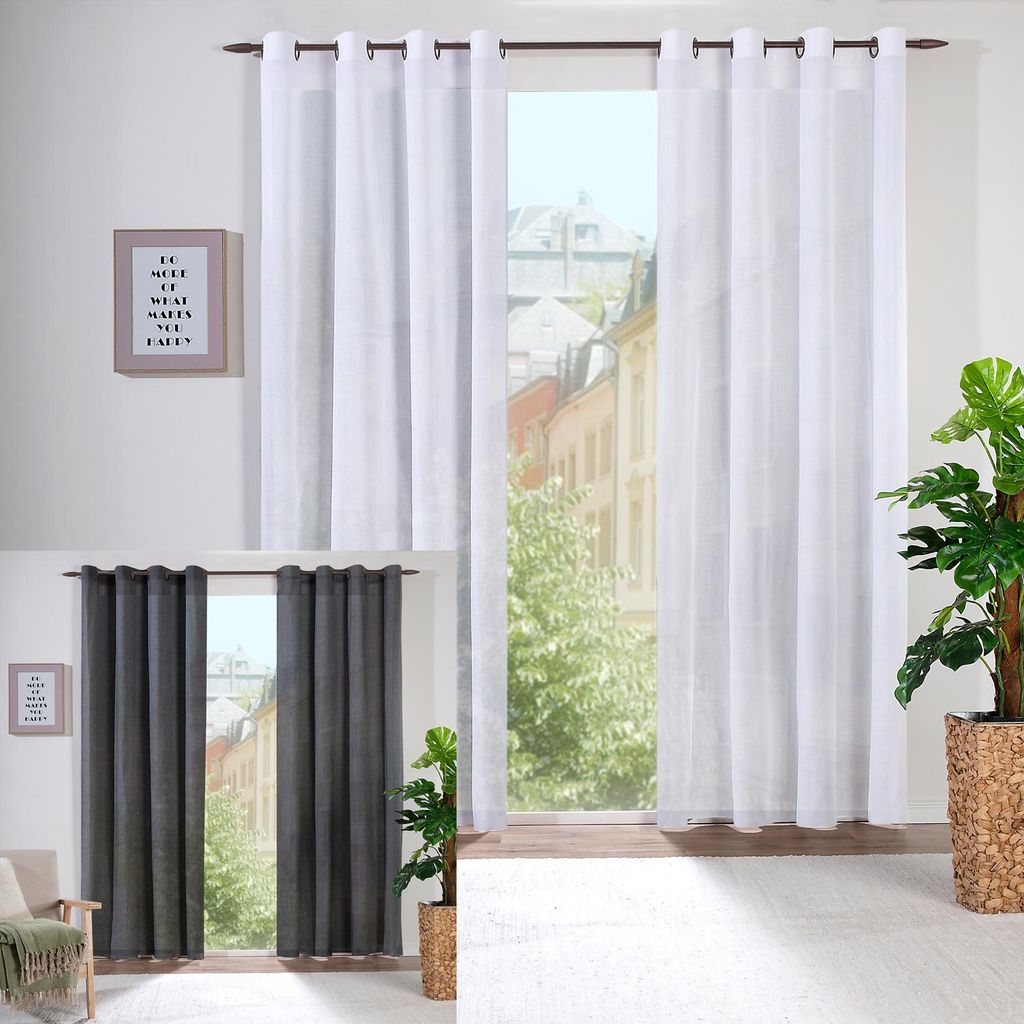 heimtexland ® Ösenschal Leinen Optik Transparent Gardine