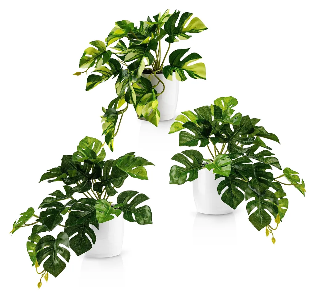 Plante Artificielle Monstera en Pot : Trio de Décoration Végétale Chic