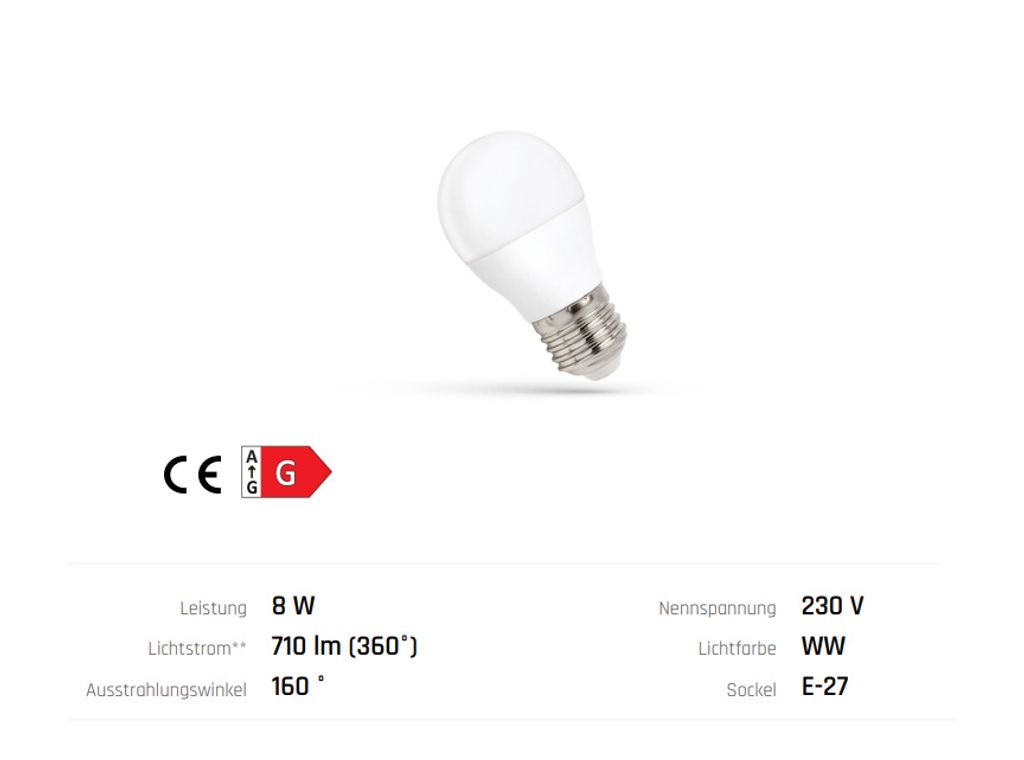 Spectrum LED Leuchtmittel Tropfenform 8W E27 matt 620lm Produktbild 3