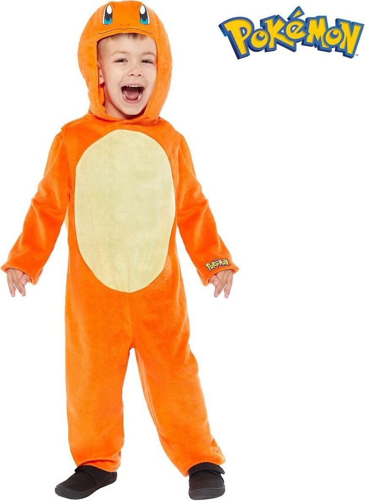 Pokemon Kostüm Glumanda für Kinder 3-10 Jahre orange Filmheld Tier Fasching Karneval Mottoparty Lizenzkostüm Manga Comic Serie Kinderfasching