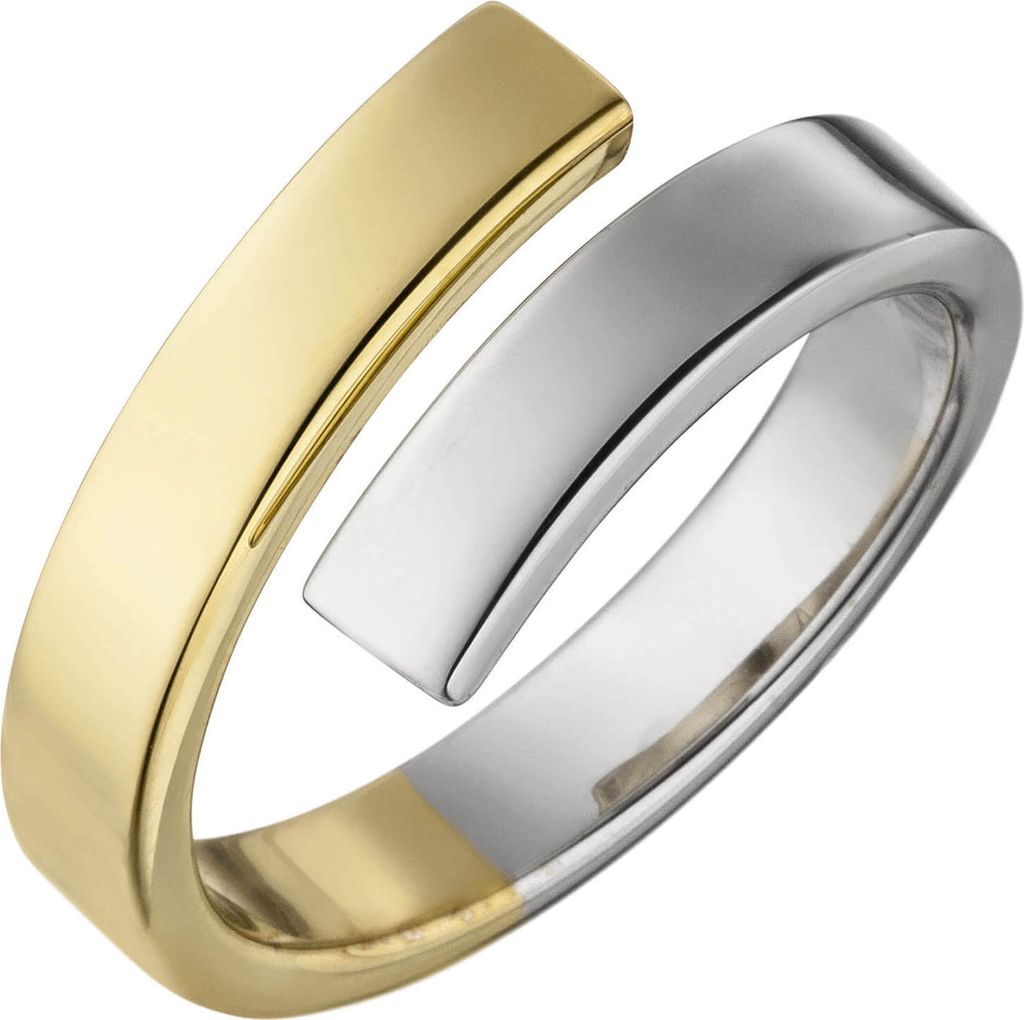 Ring Damenring Spirale, 925 Silber rhodiniert Hälfte gelbvergoldet Fingerschmuck Innenumfang 52mm Ø16.6mm