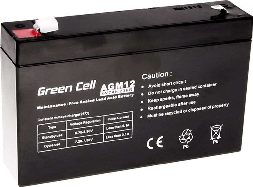 Green Cell AGM12, 7000 mAh, Ołowiany (VRLA), 6 V, Czarny Zdjęcie produktu 