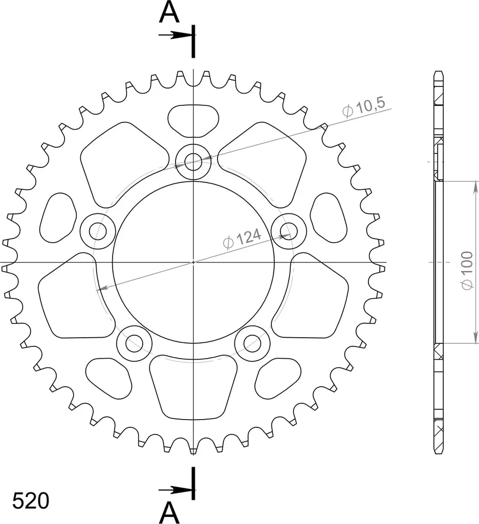 Couronne Supersprox Or 45 Dents Ultra Légère Pas 520 Alu 5 Fixations