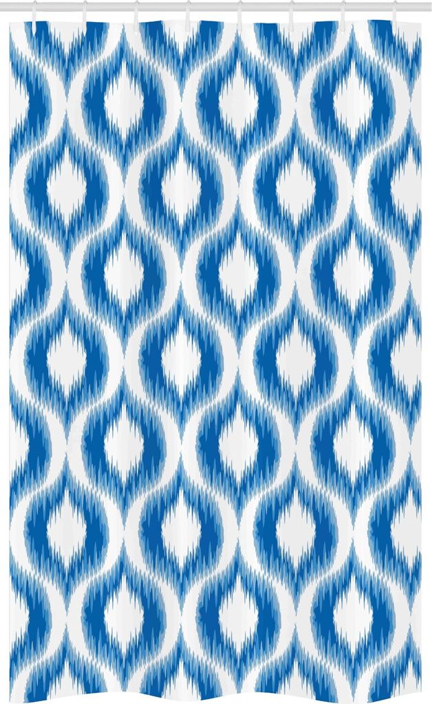 ABAKUHAUS Blau Weiss Schmaler Duschvorhang, Verschwommen Damast Motive, Badezimmer Deko Set aus Stoff mit Haken, 120 x 180 cm, Blau Weiss