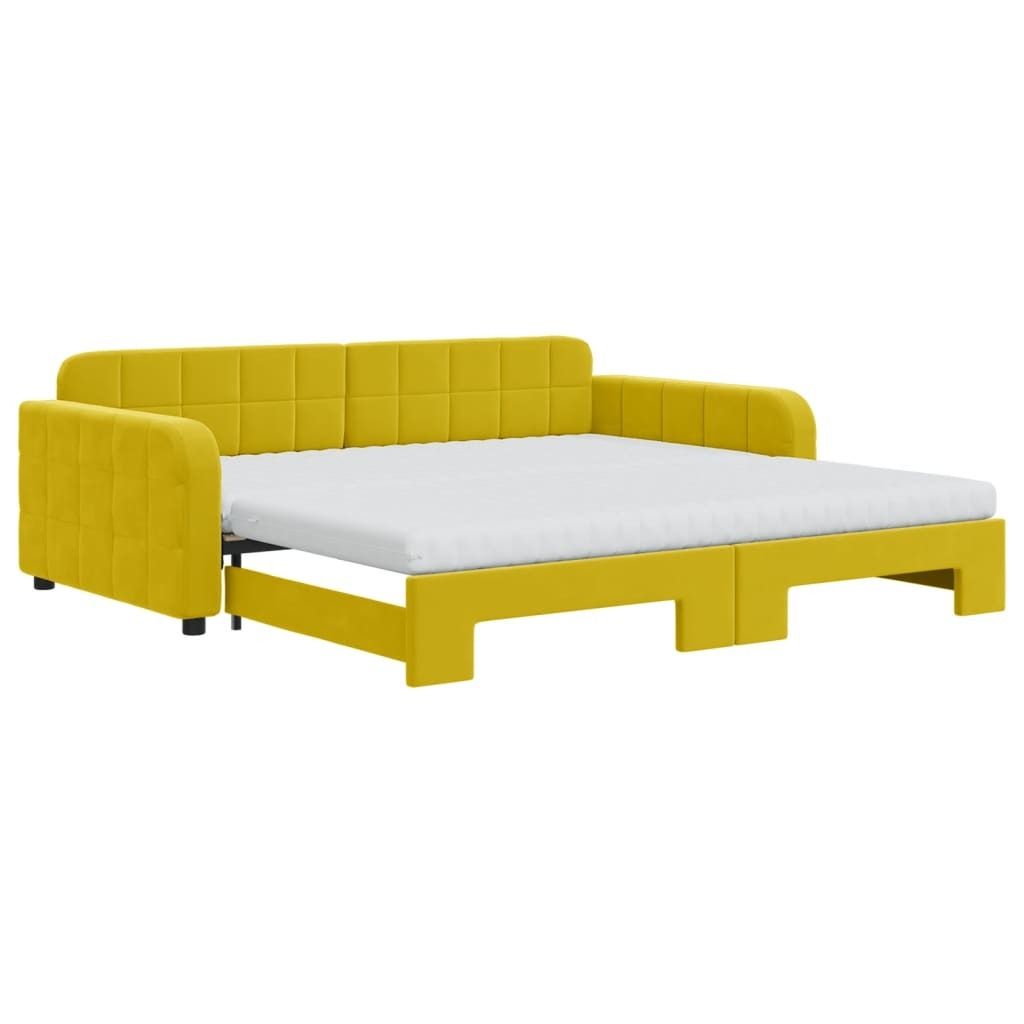(Robust Möbel)Tagesbett - Einzelbett/Jugendbett mit Lattenrost - Ausziehbar mit Matratzen Gelb 100x200cm Samt - Klassische Betten DEMöbel611655