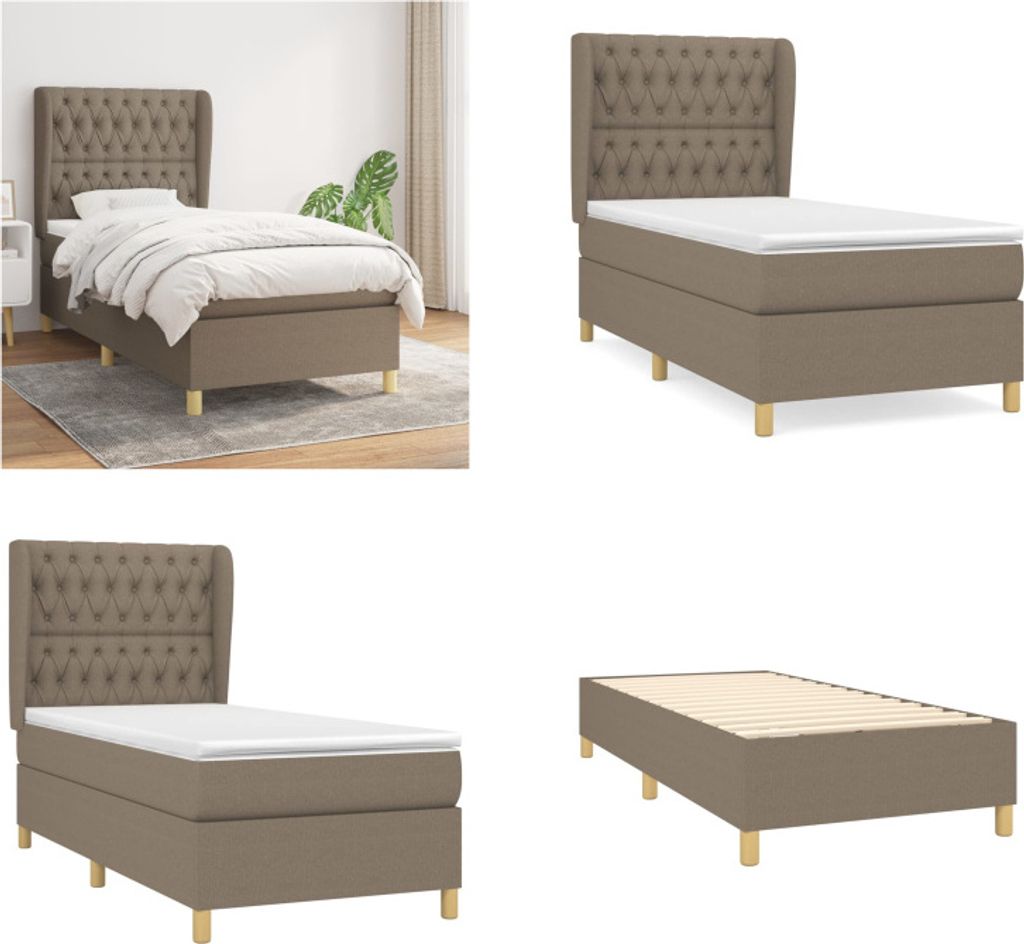 vidaXL Boxspringbett mit Matratze Taupe 90x200 cm Stoff - Boxspringbett - Boxspringbetten - Bett - Schlafzimmermöbel