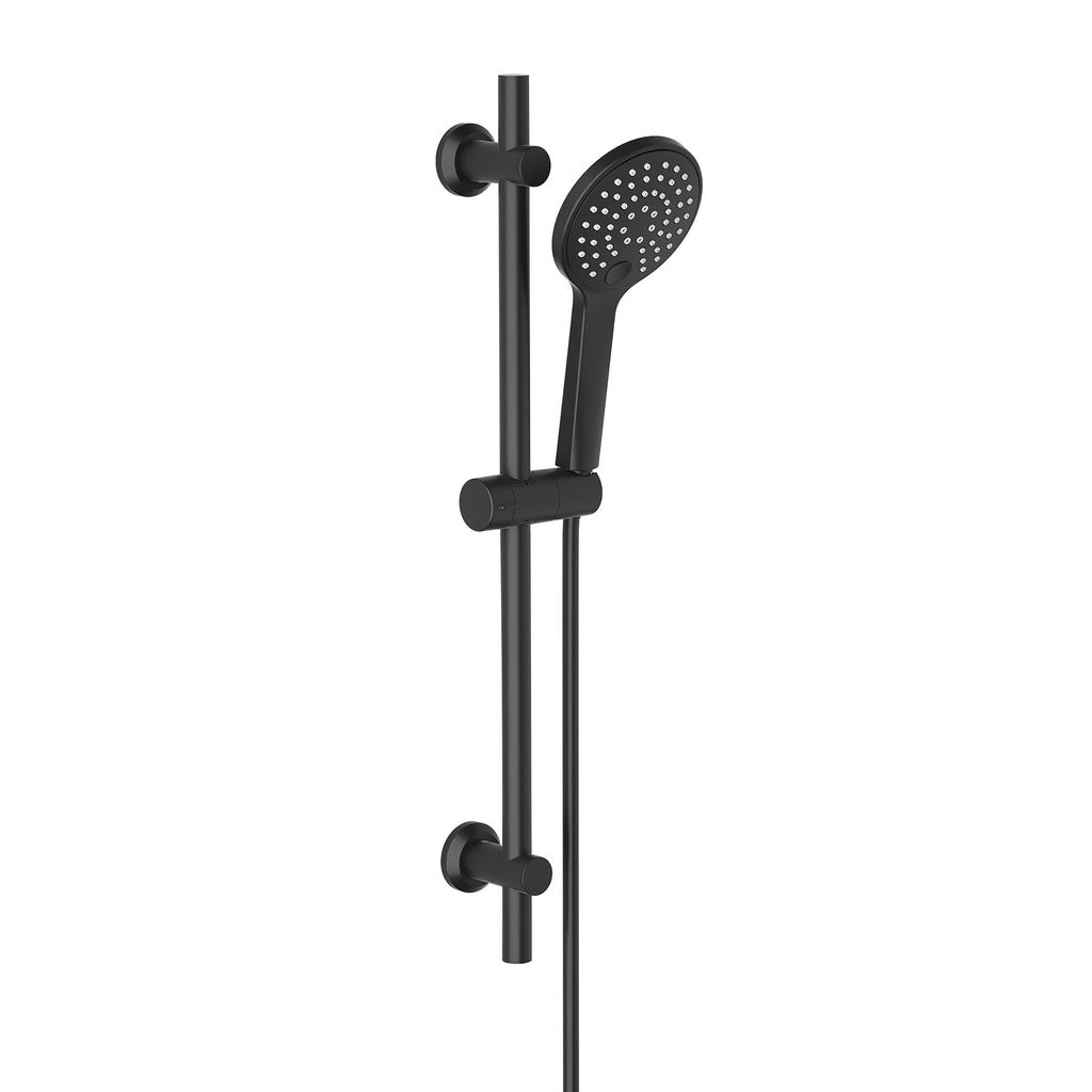 Görbach Duschset Rail Shower kit Duschsystem mit Handbrause Duschstange Handbrauseschlauch Brausestangeset 70cm (D12, schwarz)