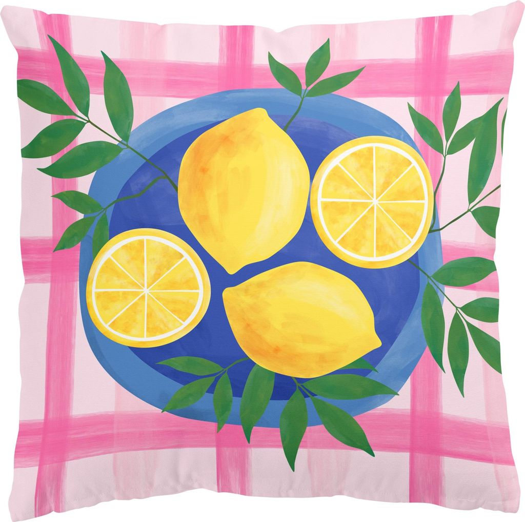 Dekokissen mit Motiv drinnen / Indoor Zierkissen Samt waschbar Design gelb Pop Art Sofakissen ohne Füllung