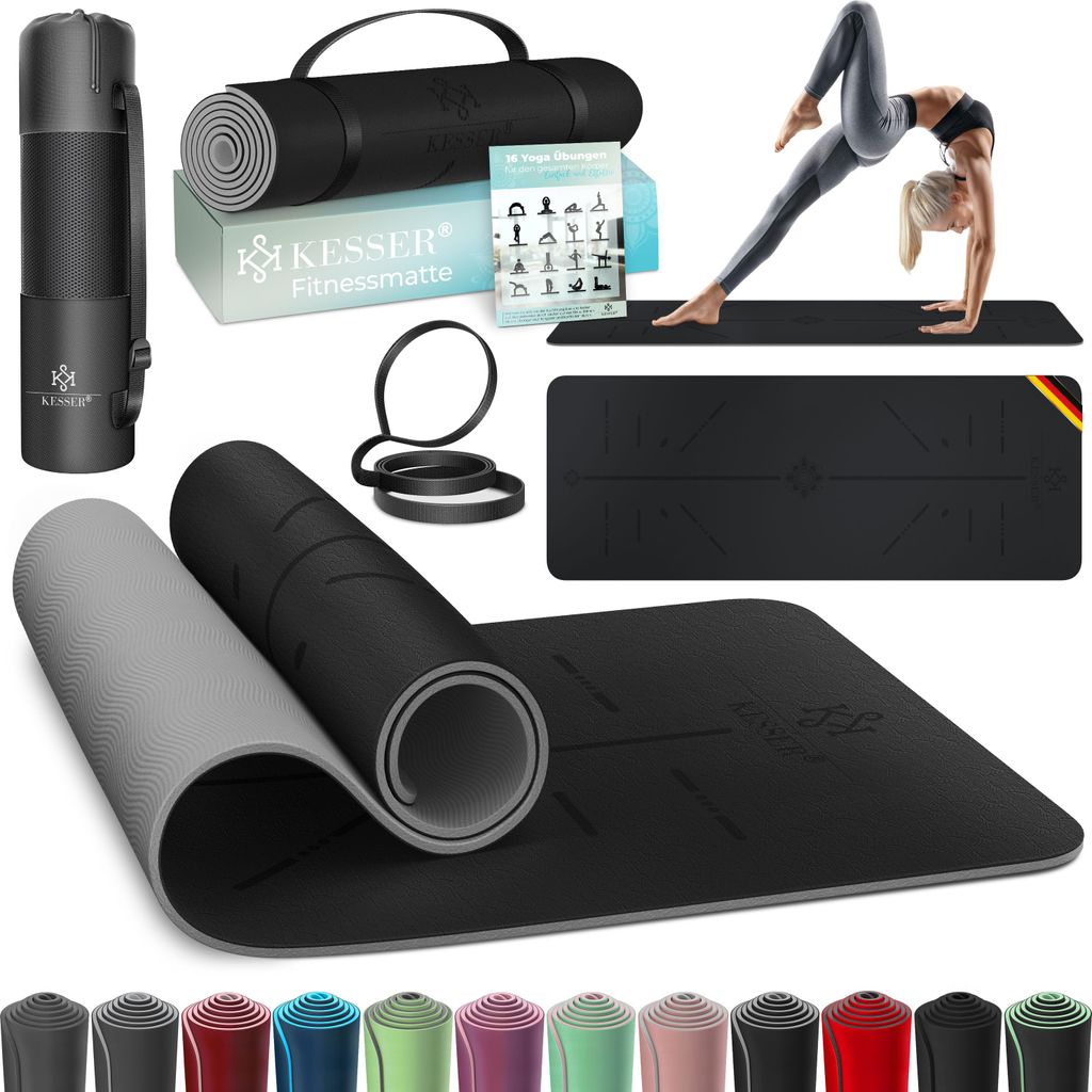 KESSER Gymnastikmatte mit Tragegurt rutschfest TPE Yogamatte Gepolstert & rutschfest Fitnessmatte , 183 x 61 Trainingsmatte für Fitness Sportmat...