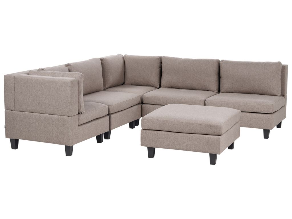 BELIANI 5-Sitzer Ecksofa Rechtsseitig Braun Stoffbezug mit Ottomane Kissen Schwarze Beine Modular Modern Modulsofa Wohnlandschaft Wohnzimmer
