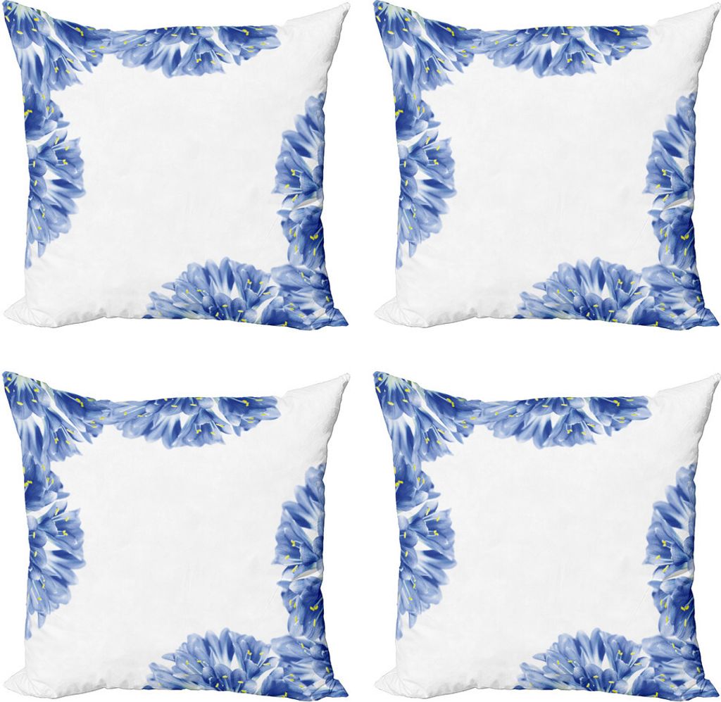 ABAKUHAUS Blumen Kissenbezug Set (4 Stück), Empfindliche Crocus Border, Moderner Doppelseitiger Digitaldruck, 50 cm x 50 cm, Violet Blue Hellgrün