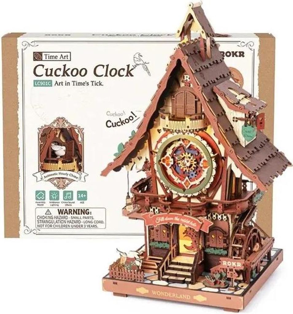 Puzzle 3D, Drewniany zegar z kukułką, ROKR, Drewno, 435 Zdjęcie produktu 