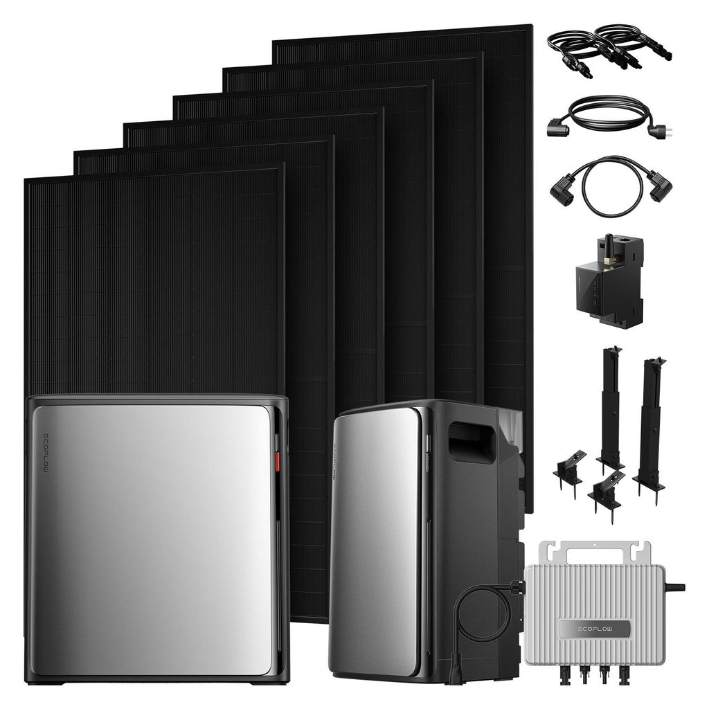 Powerness Balkonkraftwerk mit Speicher, EcoFlow STREAM Ultra X Speicher mit 6x 500W JASolar Modulen,STREAM Mikro-Wechselrichter & Flachdach-Halte...