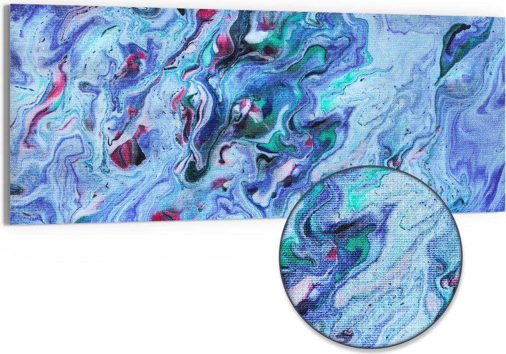 DEQORI Hybrid Leinwand Bild 125x50 cm 'Farbenrausch der Fantasie' Wandbild Glas flach modern