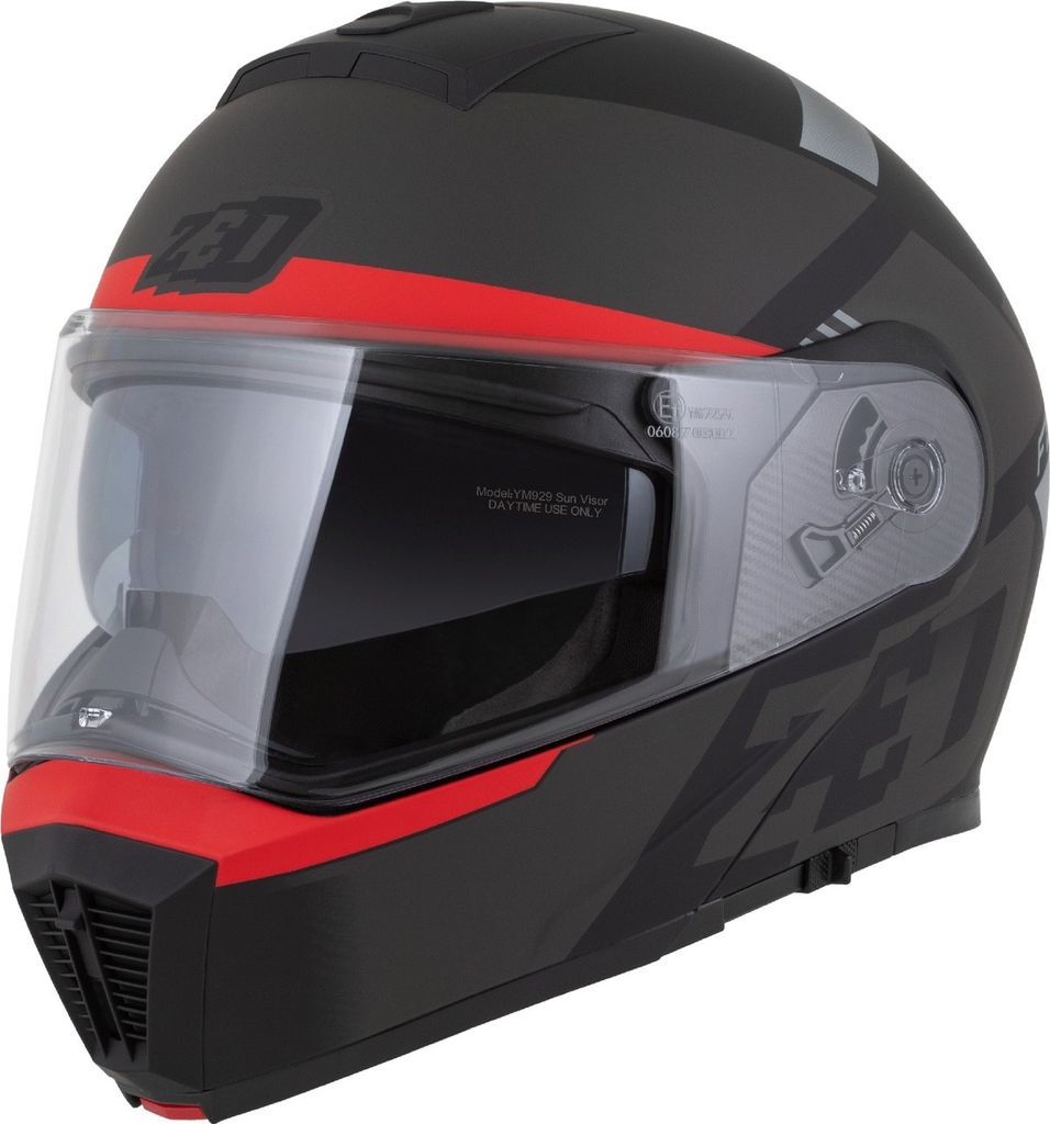 Flip Up Helm Schutzhelm Quadhelm ZED F19 black matt red fluo gray Größe M