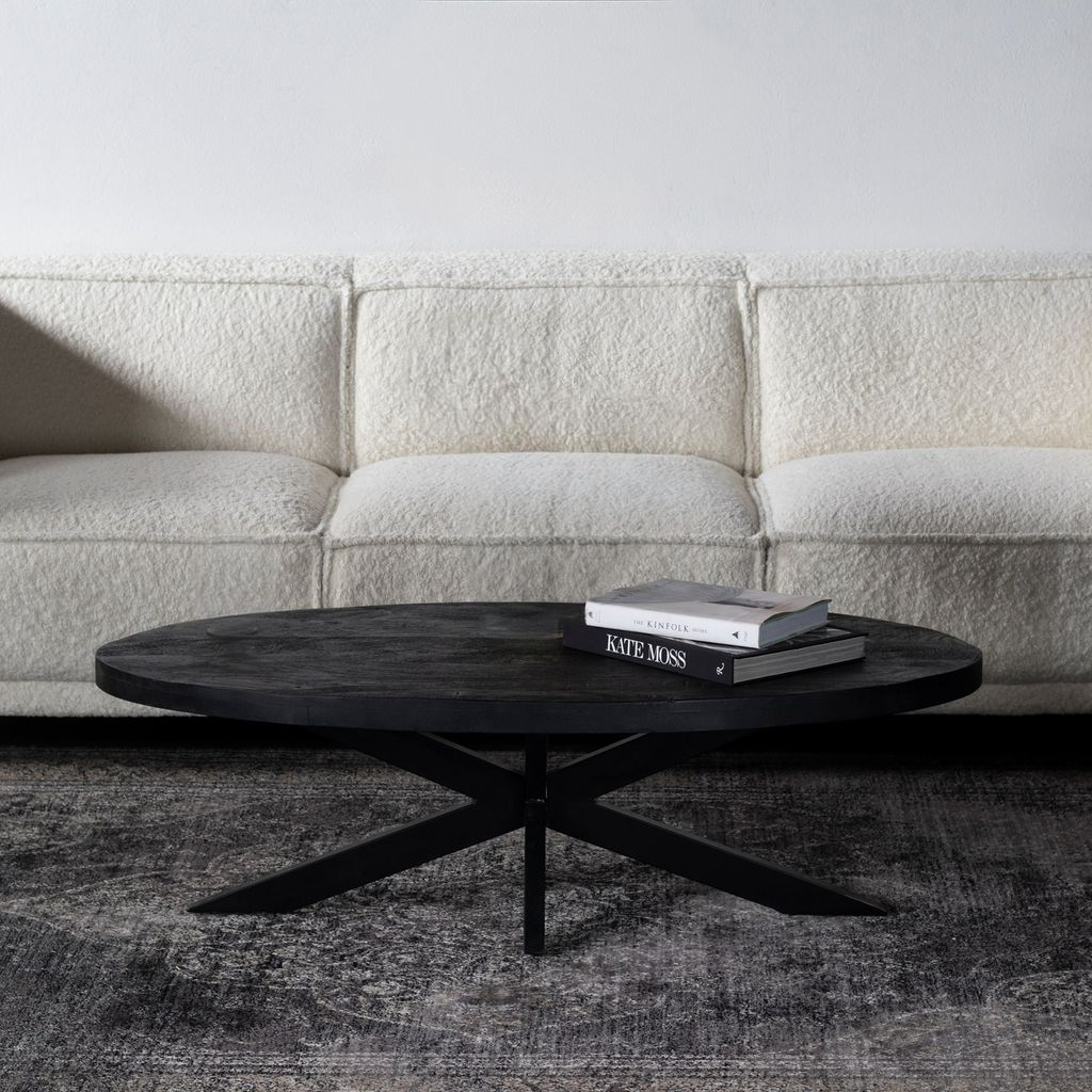 Couchtisch Oval - Schwarz - Mangoholz - 130cm - Couchtisch Mansour - Giga Meubel