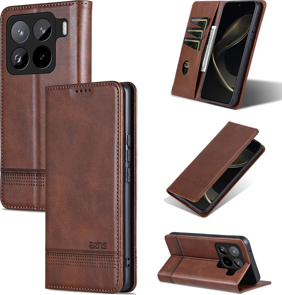 Leder Hülle für Xiaomi 15 Pro, Klapphüllen Brieftasche Magnetverschluss Ständer Schutzhülle Kaffee