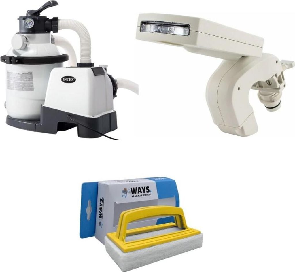 Intex - Wasserfontäne & Sandfilterpumpe 5700L/u & WAYS Scheuerbürste