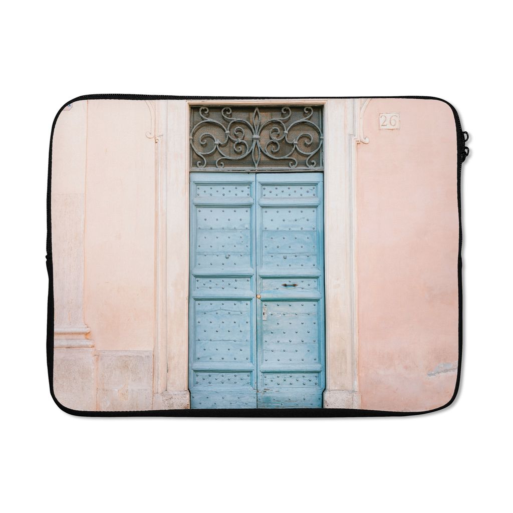 MuchoWow Laptop Hülle 15 Zoll Tür - Rom - Blau - Architektur Laptoptasche - Laptoptasche - Sleeve - Rundum-Schutz