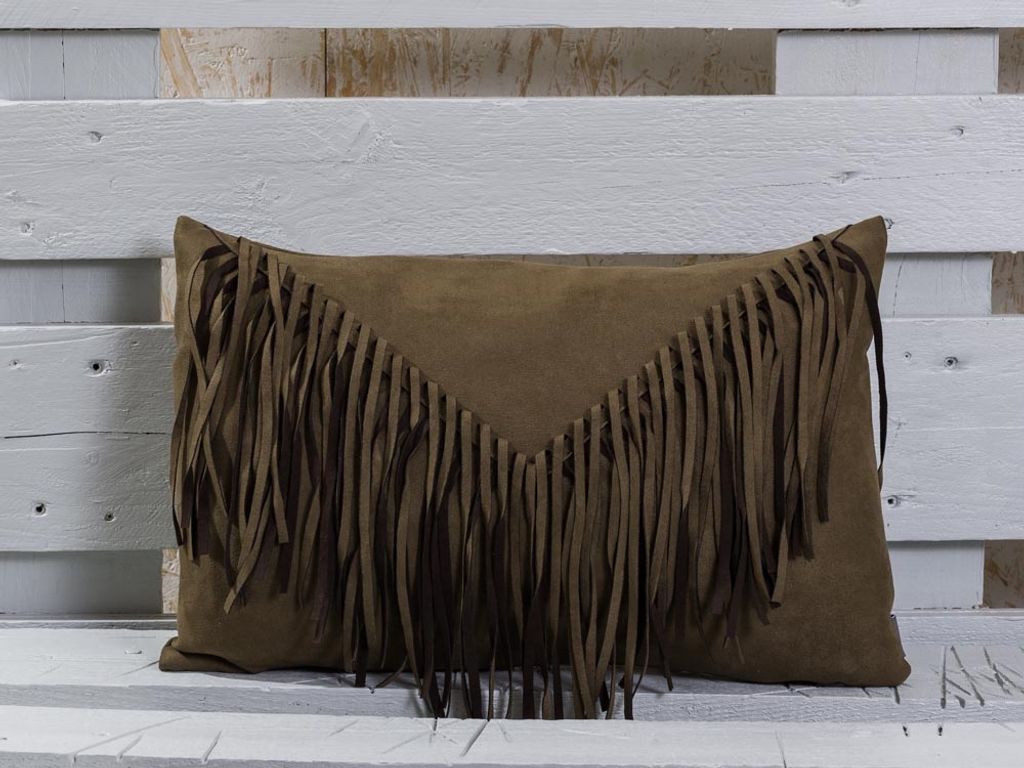 Pad Kissen Bonanza braun Leder Optik Fransen Kissenhülle Wild West Kissenbezug