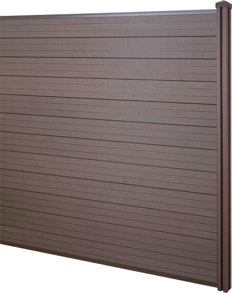 WPC-Sichtschutz Sarthe, Windschutz Zaun, WPC-Pfosten Erweiterungselement, 1,88m braun