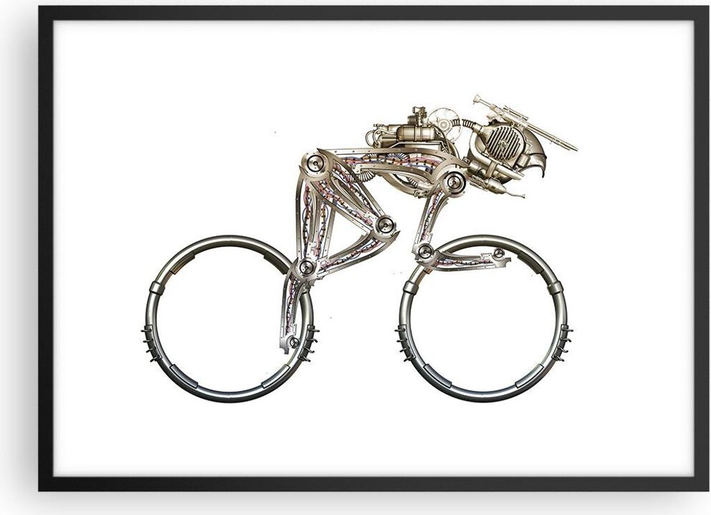 Gerahmtes Poster - Schwarzer Rahmen - Fahrrad Roboter Modern - 70x50 cm - Wand Bild - Wanddeko - Wandbilder - Kunstposter - Wandposter - Bilderrahm...