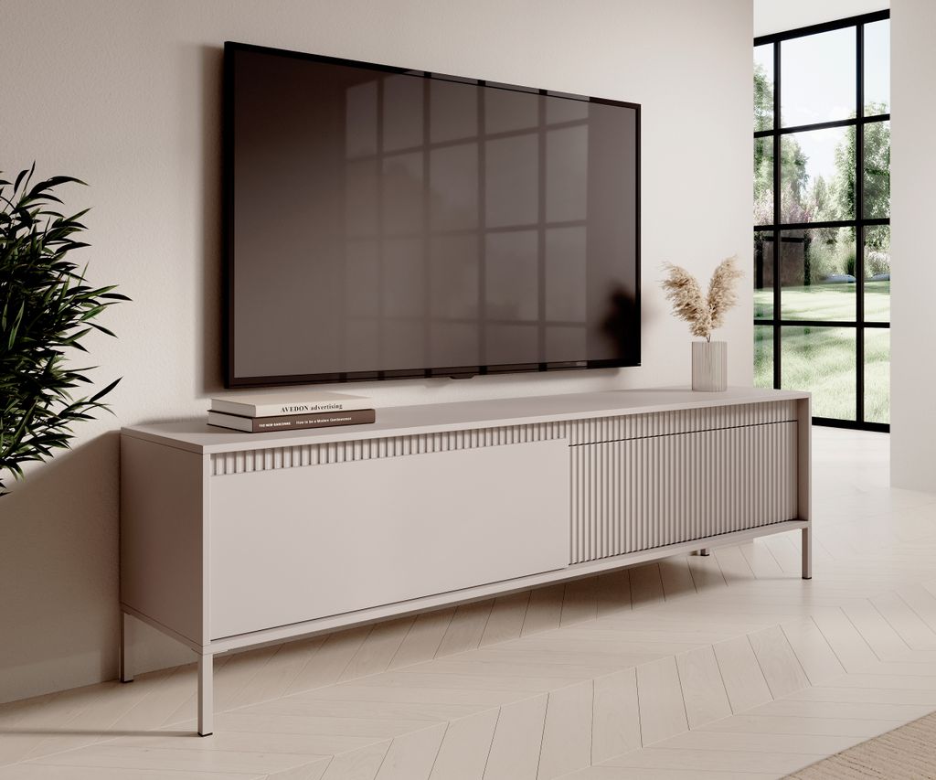 AX LIVING Trentinis Beige TV Bank, Moderner TV Tisch, 187,1cm breit, geriffelter